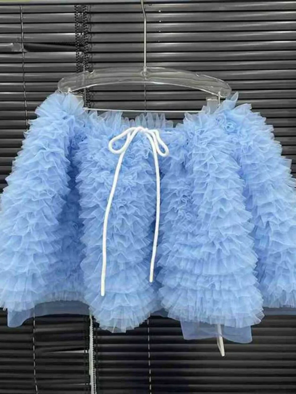 Blue Ruffled Tulle Mini Shorts